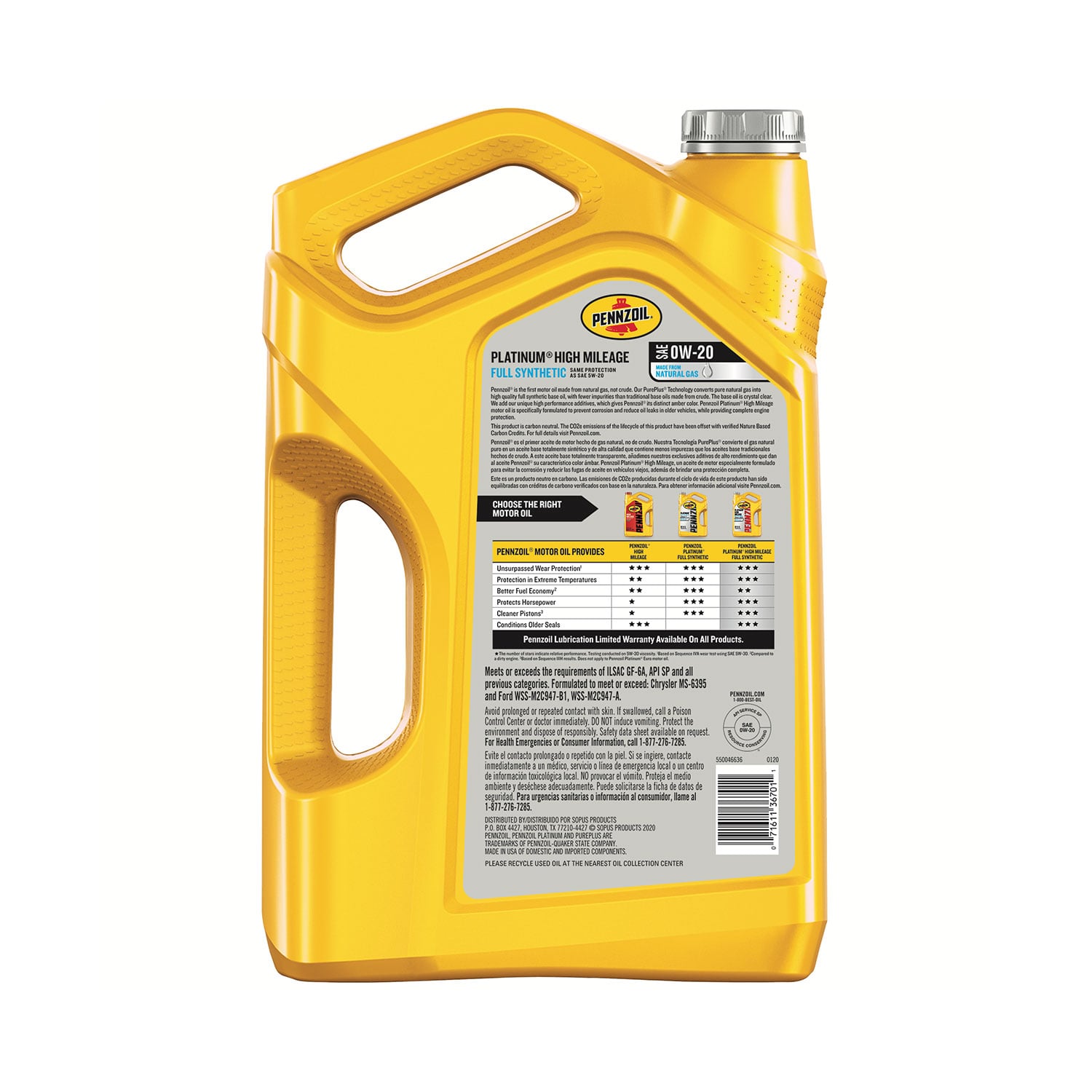 Pennzoil Platinum High Mileage Full Synthetic 0W-20 - imagine 2